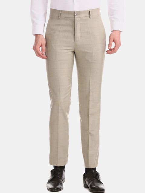 

Excalibur Men Beige Slim Fit Checked Formal Trousers