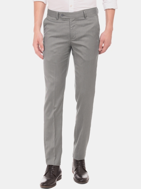 

Excalibur Men Grey Slim Fit Checked Formal Trousers