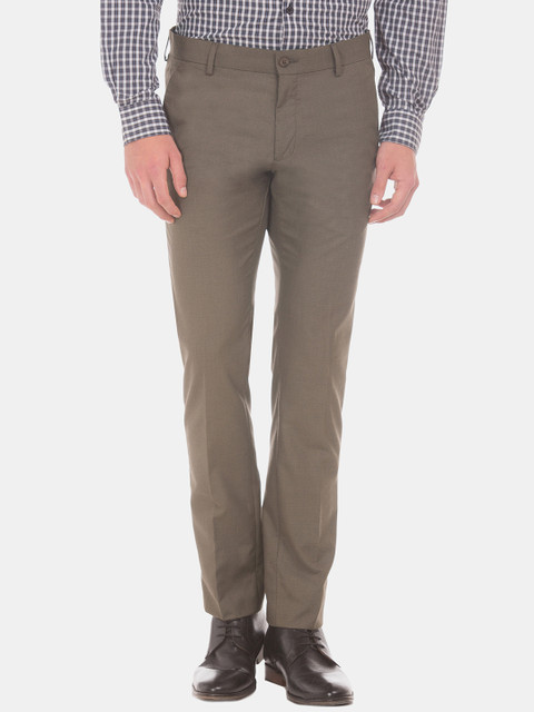

Excalibur Men Taupe Slim Fit Self Design Formal Trousers