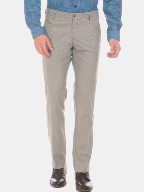 

Excalibur Men Cream-Coloured Slim Fit Self Design Formal Trousers