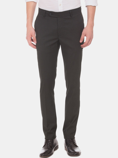 

Excalibur Men Charcoal Grey Slim Fit Self Design Formal Trousers