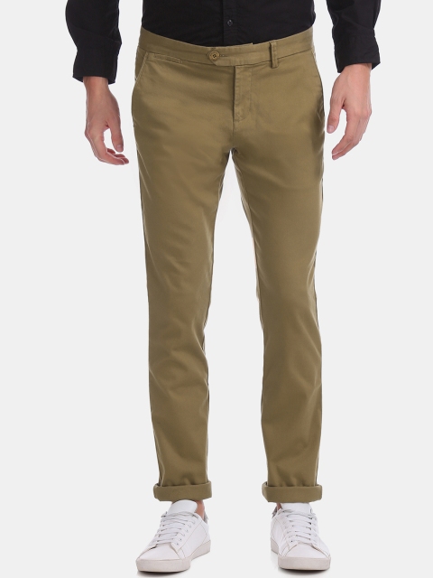 

Ruggers Men Khaki Tapered Fit Solid Regular Trousers