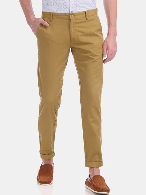 

Ruggers Men Khaki Regular Fit Solid Regular Trousers
