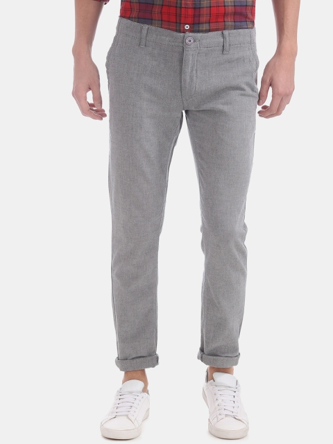 

Ruggers Men Grey Modern Fit Solid Regular Trousers