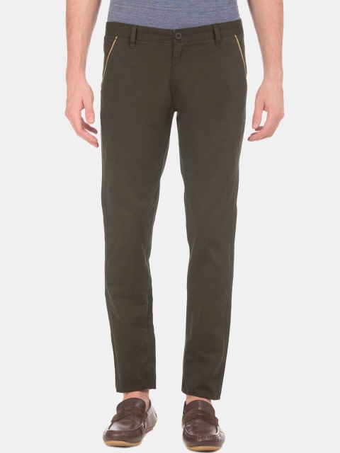 

Ruggers Men Olive Green Slim Fit Solid Regular Trousers