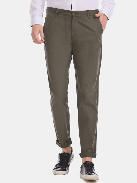 

Ruggers Men Olive Green Tapered Fit Solid Regular Trousers