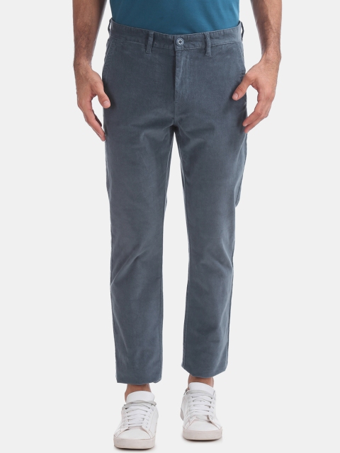 

Ruggers Men Blue Slim Fit Solid Regular Corduroy Trousers
