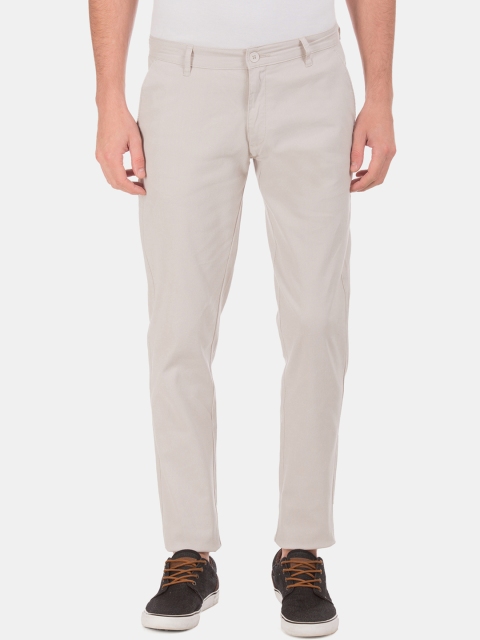 

Ruggers Men Off-White Slim Fit Solid Chinos Trousers