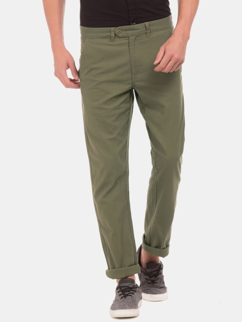 

Ruggers Men Olive Green Slim Fit Solid Regular Trousers