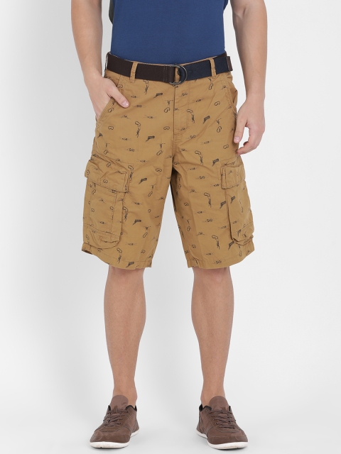 

t-base Men Khaki & Grey Printed Regular Fit Cargo Shorts