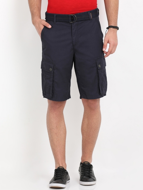 

t-base Men Navy Blue Solid Regular Fit Cargo Shorts