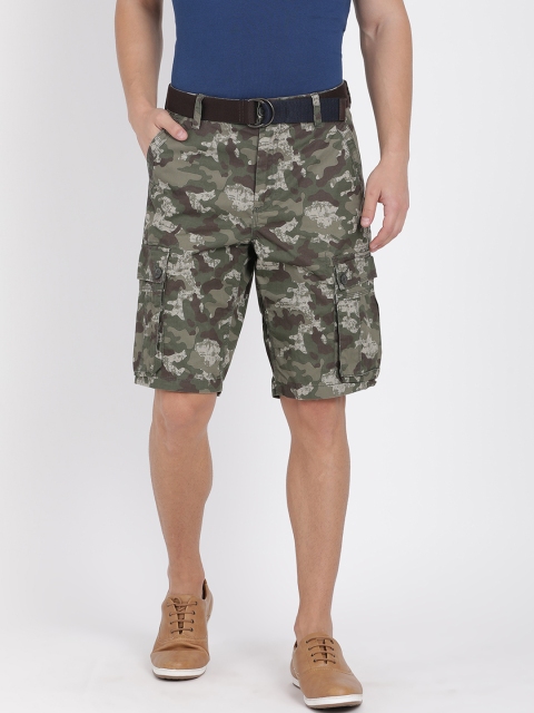 

t-base Men Green Camouflage Print Regular Fit Cargo Shorts