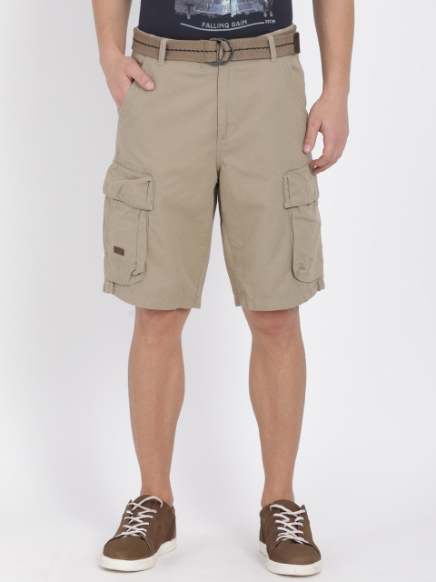 

t-base Men Beige Solid Regular Fit Cargo Shorts