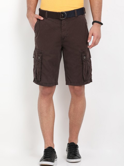 

t-base Men Coffee Brown Solid Regular Fit Cargo Shorts