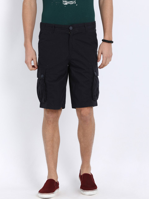

t-base Men Navy Blue Solid Regular Fit Cargo Shorts