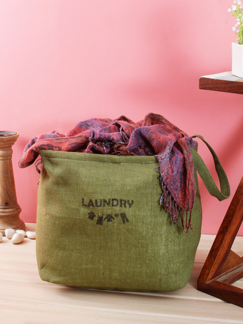 

Rajasthan Decor Olive Green Solid Foldable Laundry Bag