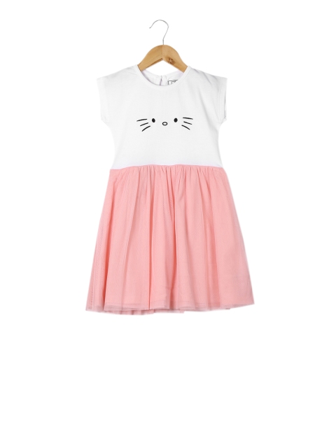 

Colt Girls White & Pink Colourblocked Fit and Flare Dress