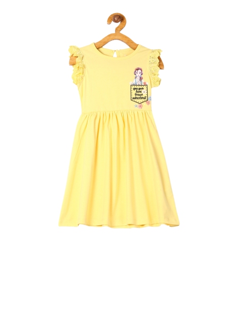 

Colt Girls Yellow Printed Fit and Flare Dress