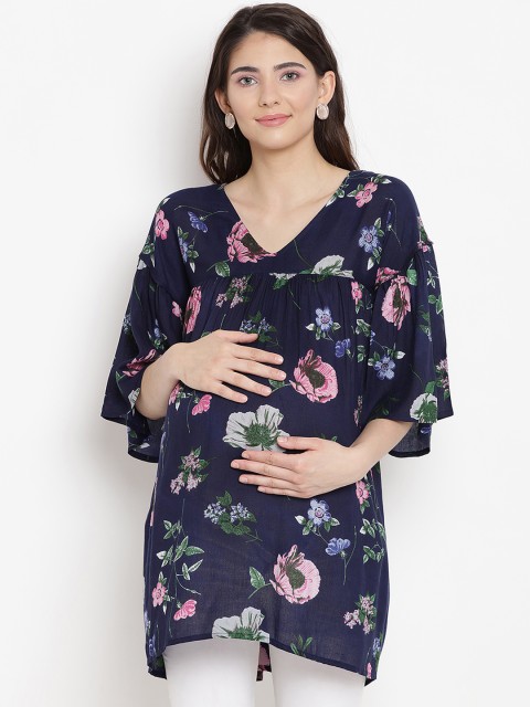 

Mine4Nine Women Navy Blue Printed Maternity Top