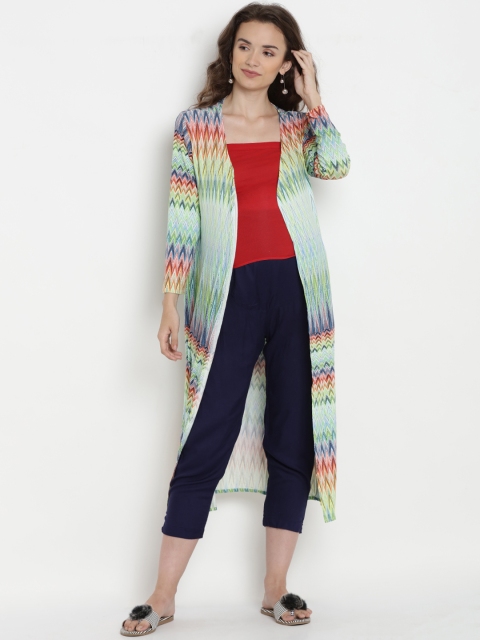 

Mine4Nine Women Green & Red Printed Maternity Open Front Longline Shrug