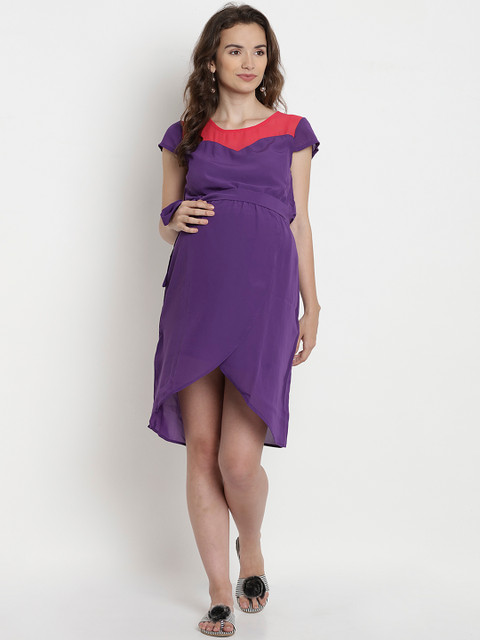 

Mine4Nine Women Purple Colourblocked Fit and Flare Dress