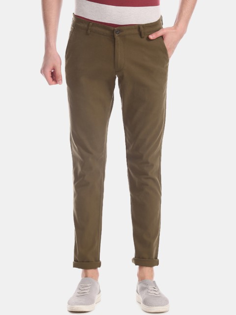 

Ruggers Men Olive Brown Slim Fit Solid Regular Trousers