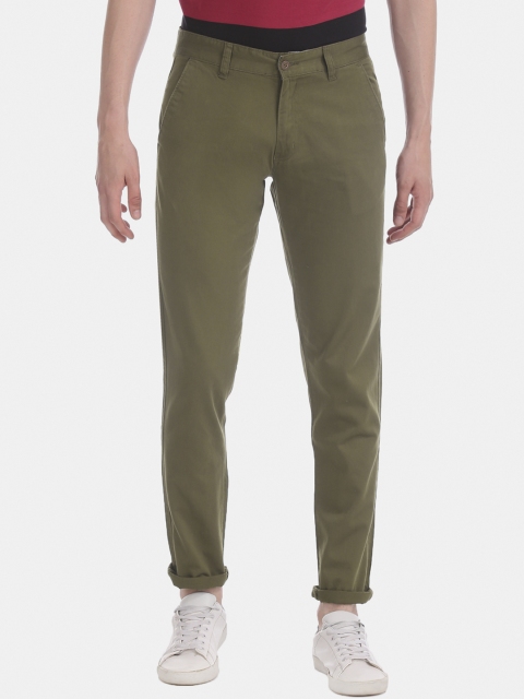 

Ruggers Men Olive Green Regular Fit Solid Regular Trousers