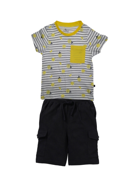 

KiddoPanti Boys White & Yellow Striped T-shirt with Shorts