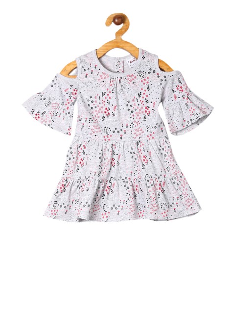 

Donuts Infant Girls Grey Melange Floral Print Fit and Flare Dress