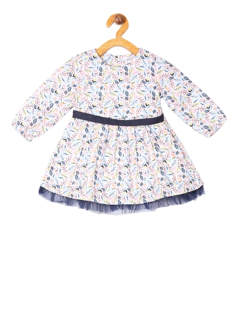 

Donuts Girls White & Navy Blue Floral Printed Fit and Flare Dress