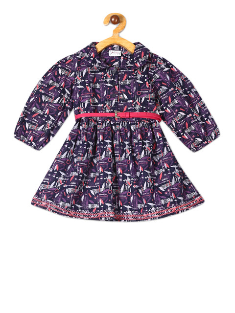 

Donuts Girls Blue Printed Fit and Flare Dress