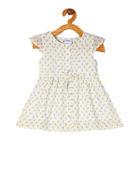 

Donuts Girls White & Yellow Printed Fit and Flare Dress