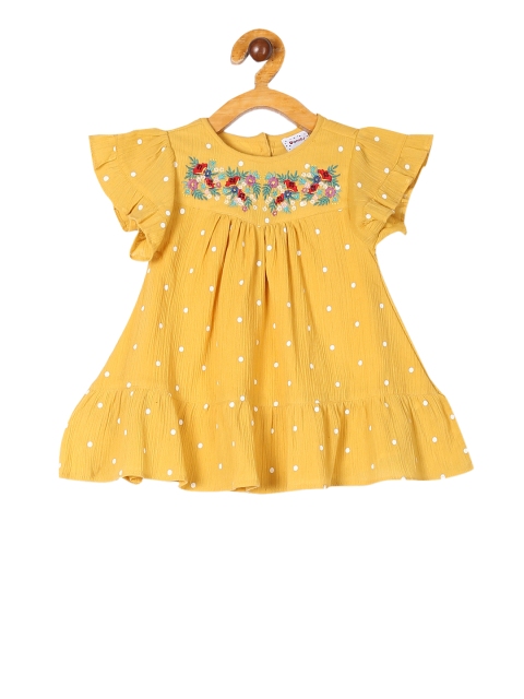 

Donuts Girls Yellow Embroidered A-Line Dress
