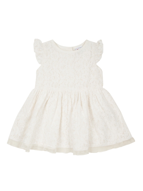 

Donuts Girls White Self Design Fit and Flare Dress