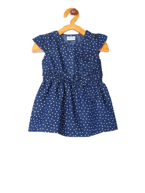 

Donuts Girls Blue Polka Dot Printed Fit and Flare Dress