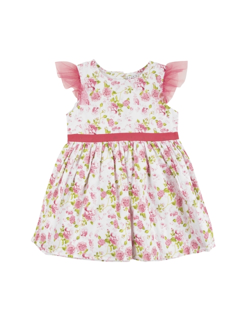 

Donuts Girls White & Pink Floral Printed Fit and Flare Dress