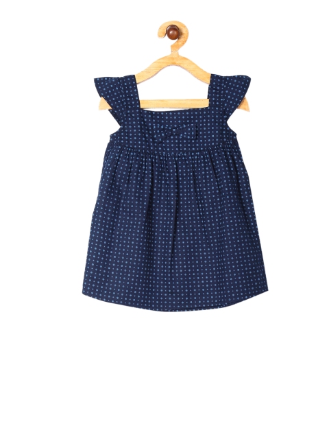 

Donuts Girls Navy Blue Floral Printed Gathered A-Line Dress
