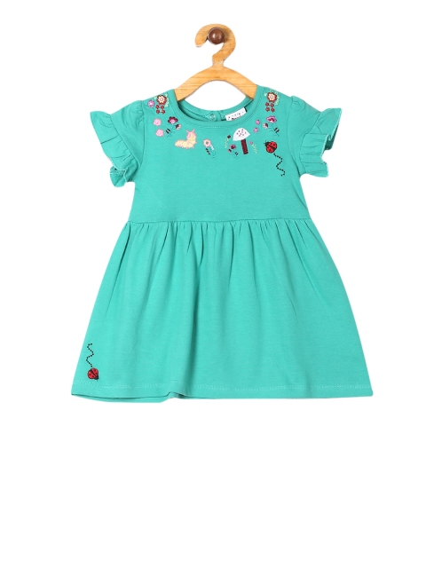

Donuts Girls Sea Green Embroidered Fit and Flare Dress