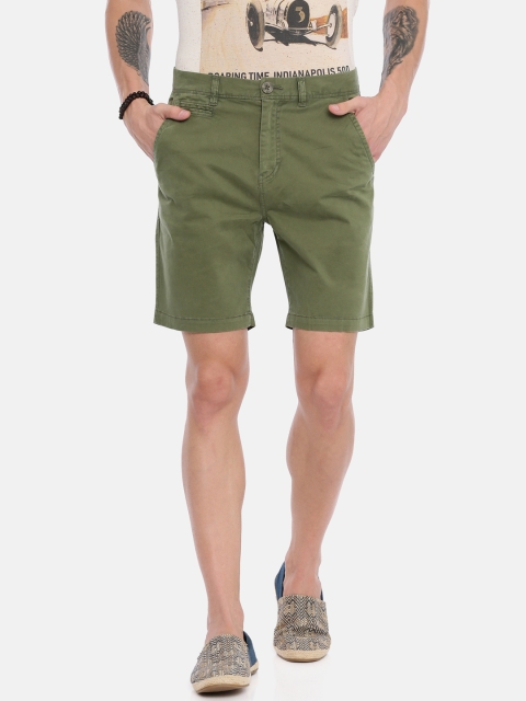 

Breakbounce Men Olive Green Solid Slim Fit Chino Shorts