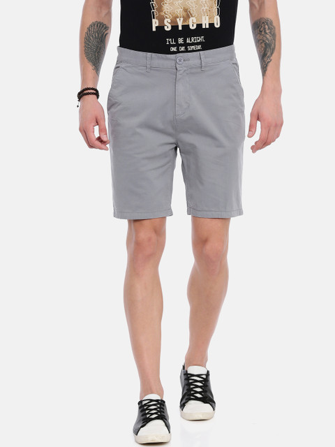 

Breakbounce Men Grey Solid Slim Fit Chino Shorts