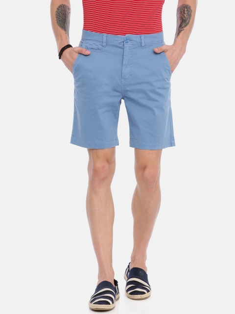 

Breakbounce Men Blue Solid Slim Fit Low-Rise Chino Shorts