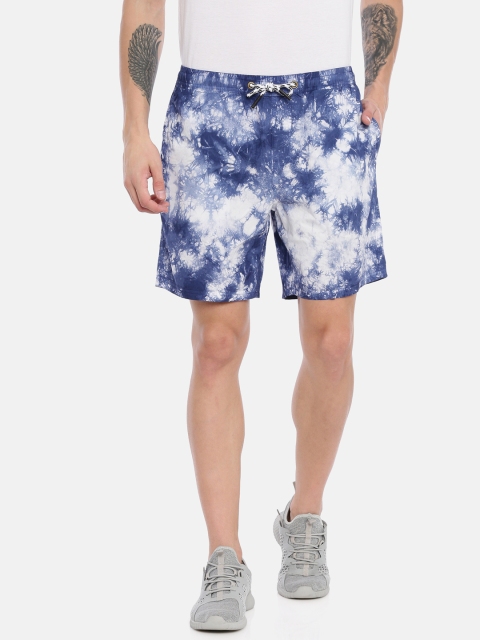 

Breakbounce Men Navy Blue & White Tie and Dye Comfort Fit Low-Rise Regular Shorts
