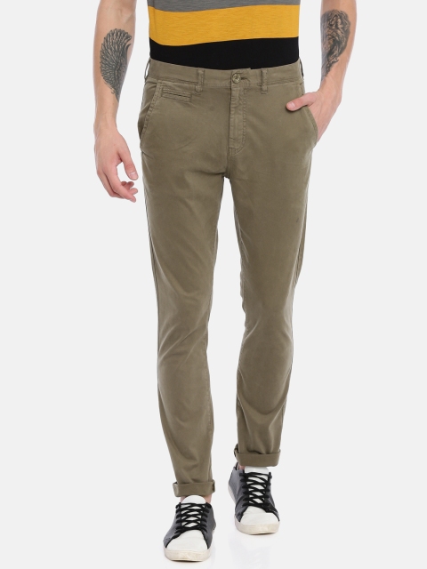 

Breakbounce Men Olive Green Skinny Fit Solid Chinos