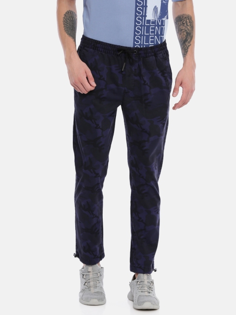 

Breakbounce Men Navy Blue Camouflage Print Slim-Fit Joggers