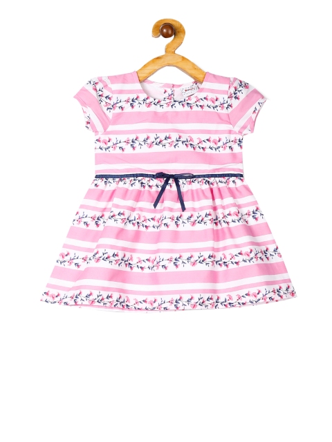 

Donuts Girls Pink and White Striped Fit and Flare Dress with Tie-Ups