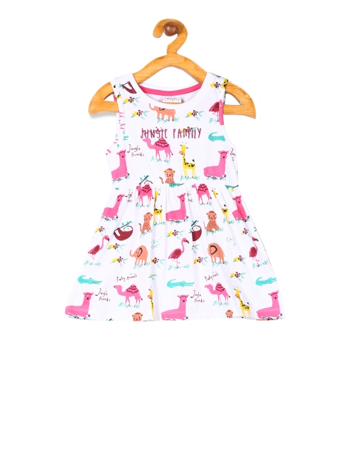 

Donuts Girls White and Pink Conversational Printed Fit and Flare Dress