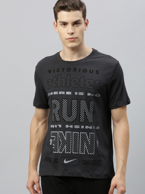 

Nike Men Charcoal Printed AS M NK DRY TEE WILD RUN 1 Round Neck Running T-shirt