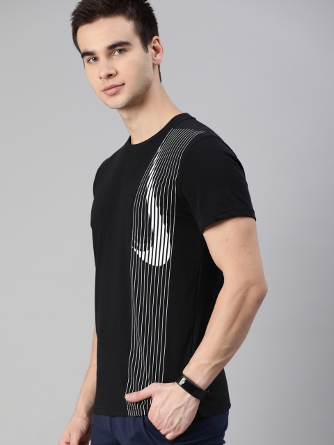 

Nike Men Black & White Striped Dri-FIT SS LV NFS Round Neck Training T-shirt