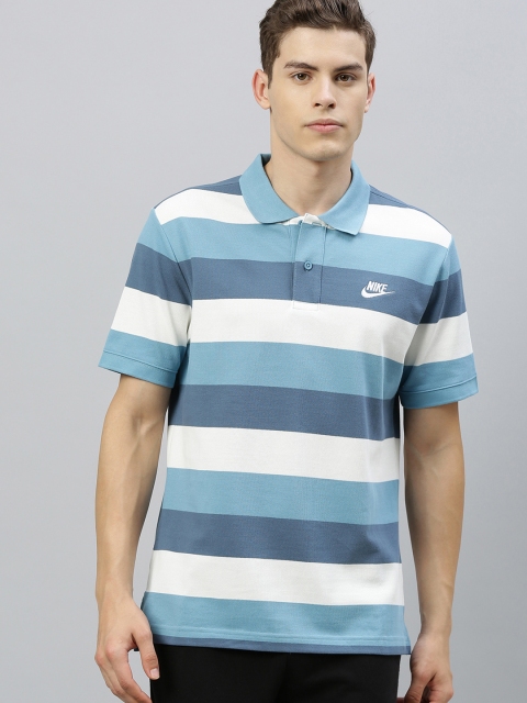 

Nike Men Blue Striped AS M NSW CE Polo Collar T-shirt