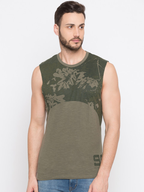 

Globus Men Olive Green Printed Round Neck T-shirt